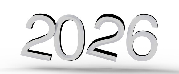2026 year text design, isolated on white. Conceptual futuristic illustration. New Year greetings, business, technology a © vegefox.com