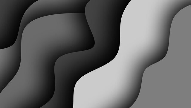 Abstract monochrome background with smooth flowing wavy shapes and soft gradient shading