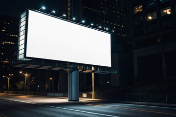 Illuminated Billboard Mockup in Downtown Night Advertising Scene © Sagesmask