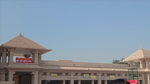 Ayodhya Ram Mandir temple entrance with grand Hindu architecture, sacred shrine of Lord Rama in Ayodhya India, spiritual pilgrimage site showcasing devotion, culture religious tourism landmark