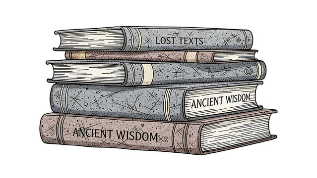 Hand-drawn pumice stone with engraved ancient text isolated on a transparent background