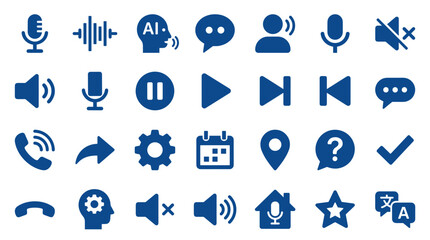 Fototapeta premium Collection of blue digital icons representing communication technology sound settings and user interface elements for web and app design