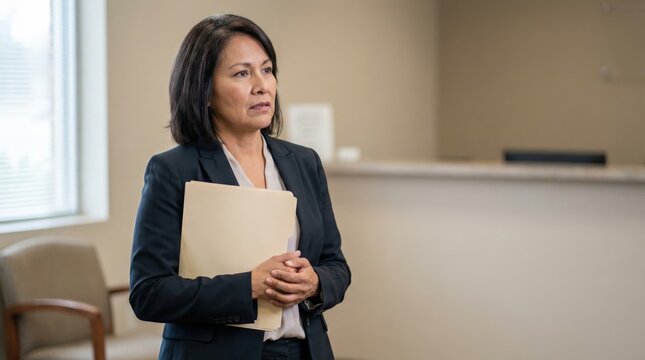 Native American middle-aged woman feeling job interview nerves