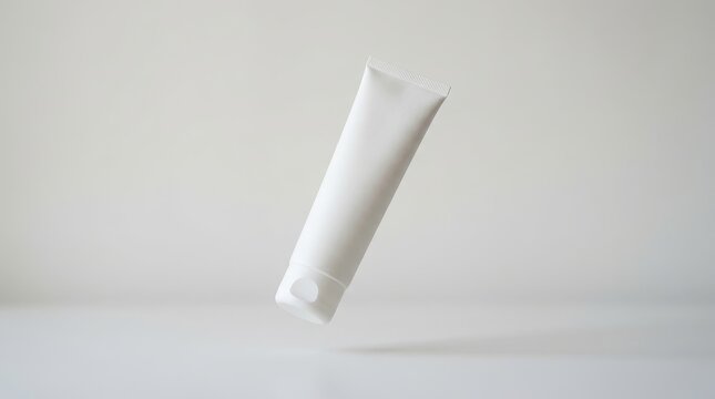 White cosmetic tube packaging floating against a clean background