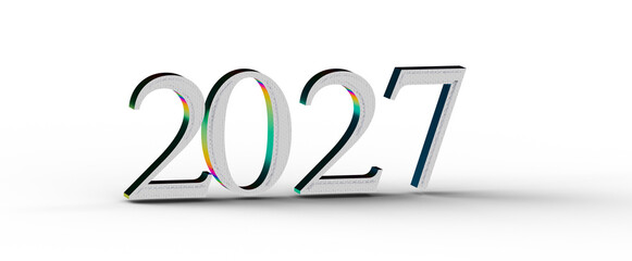 3D text on white background displaying the year 2027. Ideal for New Year greetings, business forecasts, and futuristic c © vegefox.com