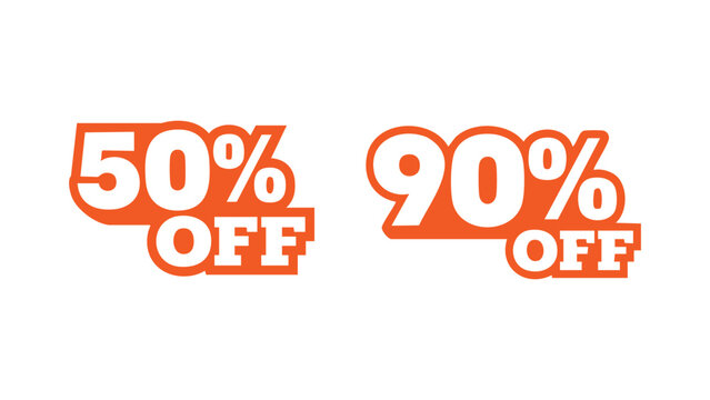 Collection of multiple discount percentage labels including 10%, 20%, 30%, 50%, 70%, and 80% off. Ideal for e-commerce websites, marketing materials, and promotional designs.