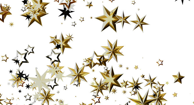 Abstract gold stars on white background create a festive design, perfect for holiday concepts, party decorations, and ce