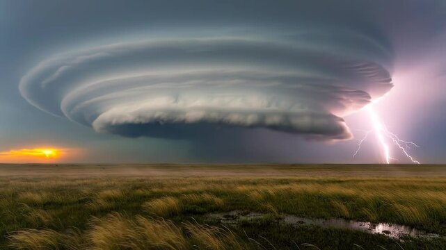 Dramatic storm clouds with lightning bolts.