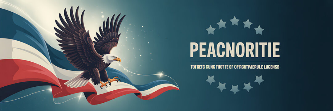 Eagle Flying With Waving Flag and Stars Graphic bird of prey