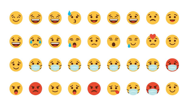A collection of various emojis with different facial expressions and emotions