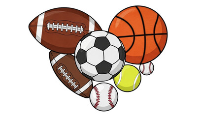 A colorful illustration of various sports balls and equipment © Hacar