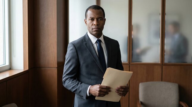 African middle-aged man preparing for job interview nerves in office