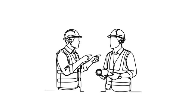 Continuous line drawing of construction manager briefing builder coordinator vector illustration