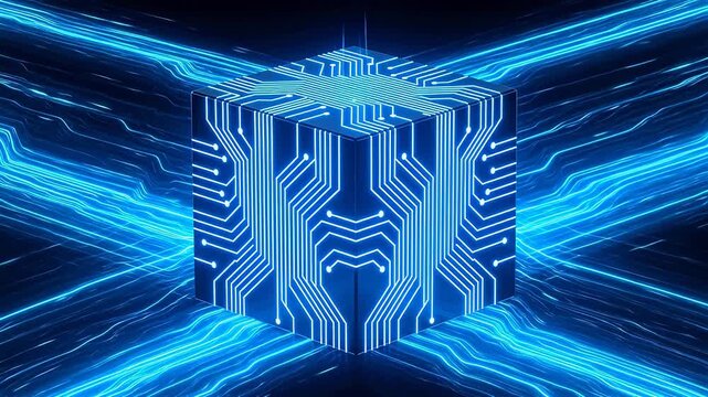 Circuit cube with glowing lines