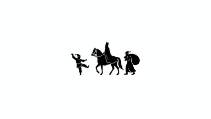 Fototapeta premium Sinterklaas Silhouette with Horse and Zwarte Piet on White Background