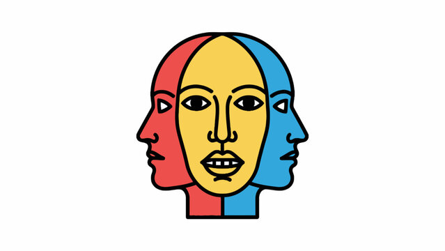 Three-Faced Human Head Illustration for Mental Health Concept