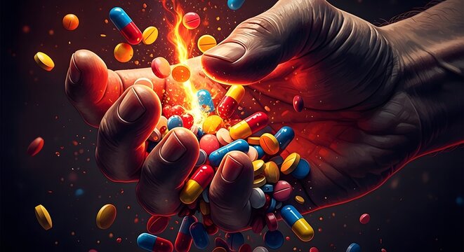 World anti drug day stop addiction hands releasing pills a powerful message