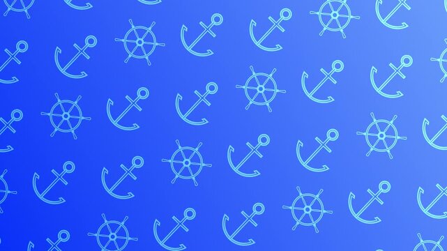 4K, anchor and rudder, cartoon pattern, animated background, loopable