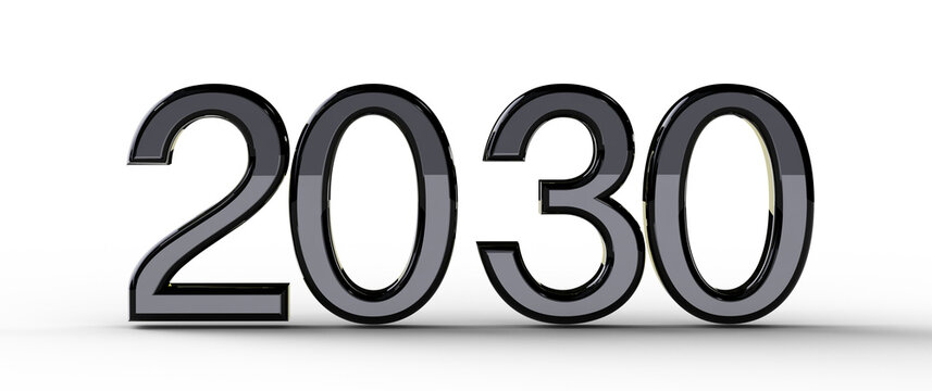 2030 with a metallic effect, representing the concept of future year and new year, isolated on white. Perfect for calend
