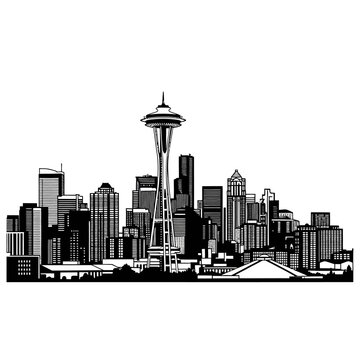 Seattle skyline illustration featuring the space needle and city buildings