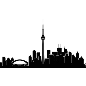 Toronto skyline silhouette featuring the cn tower and cityscape
