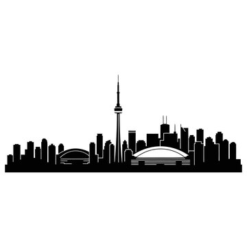 Toronto skyline silhouette featuring the cn tower and rogers centre
