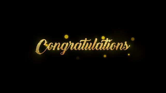 Handwritten Congratulations Golden text with blinking particles Animated on black background