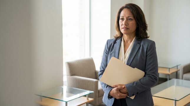 Pacific Islander middle-aged woman experiencing job interview nerves