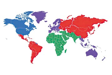 Naklejka premium Colorful World Map Showing Different Regions and Continents