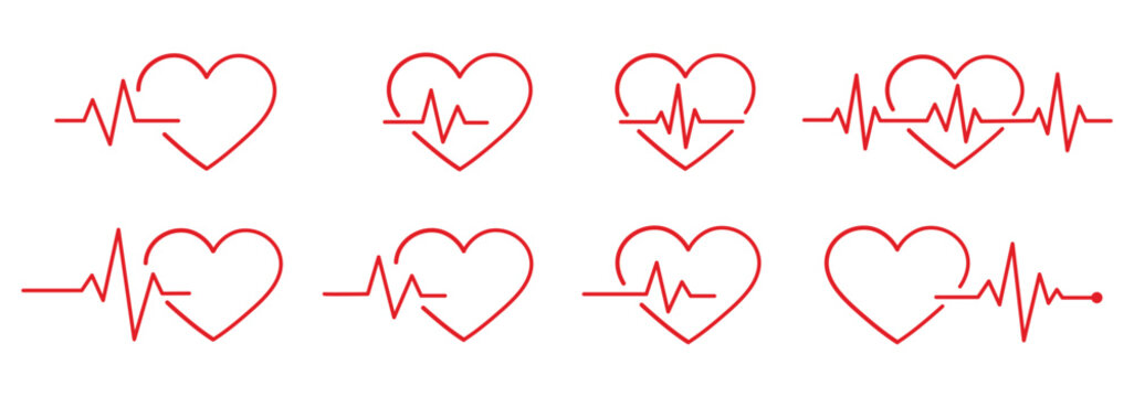 Red electrocardiogram heartbeat rhythm line illustration. Pulse heart rate vector icon in flat style. Heart rate, pulse beat frequency icon, health chart, waveform vector