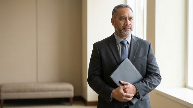 Pacific Islander middle-aged man showing job interview nerves