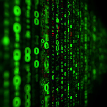 Abstract Digital Data Stream with Green Binary Numbers