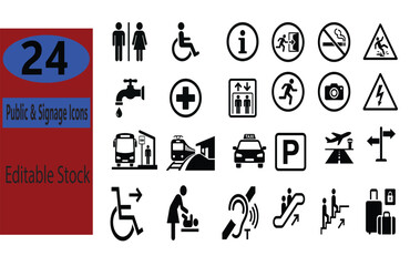 Fototapeta premium Public Signage Icons Set - Universal Pictogram Symbols for Transportation, Safety and Accessibility