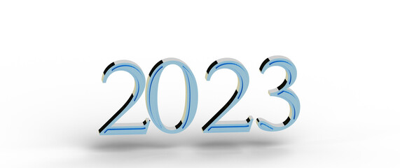 Happy New Year 2023 concept. Decorative 3D numbers isolated on a white backdrop, perfect for celebrations, greetings and © vegefox.com