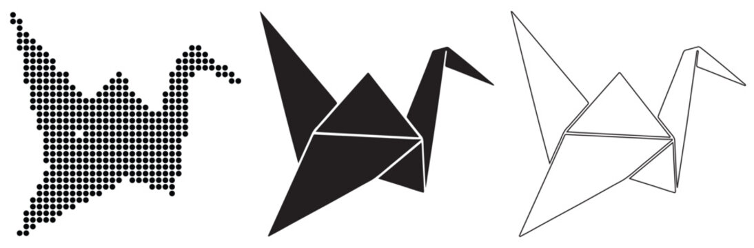Origami Crane Collection: Dotted, Solid Black, and Line Art Styles