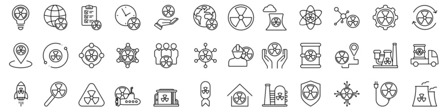 Radiation icon vector set. Nuclear energy Illustration sign collection. Emitting symbol. Nuclear waste logo.
