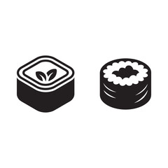 Black and white illustration of nigiri and maki sushi pieces © ariyan
