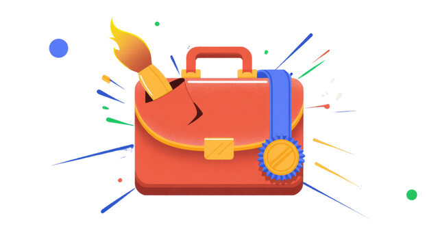 Creative illustration of a red toolbox with a paintbrush emerging from it Vector