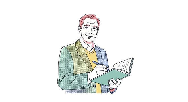 Man reading a book smiling.