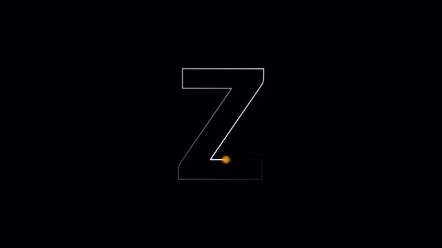 Alphabet animation of letter 'Z' with glowing light path on black background , Letter concept. Modern glowing letter Z in 4K animation with alpha channel.