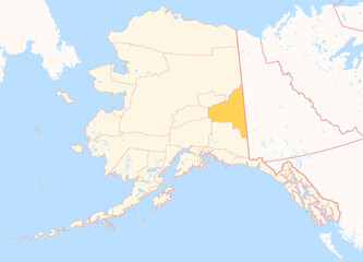 Obraz premium Map of the County Southeast Fairbanks (Alaska, US) showing the Federal State with the highlighted County