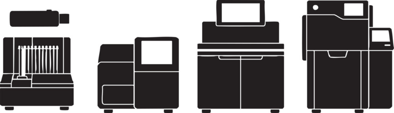 DNA Sequencing Machines Icon Set - Next-Generation and High-Throughput Sequencer Vector Silhouettes