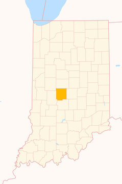 Map of the County Hendricks (Indiana, US) showing the Federal State with the highlighted County