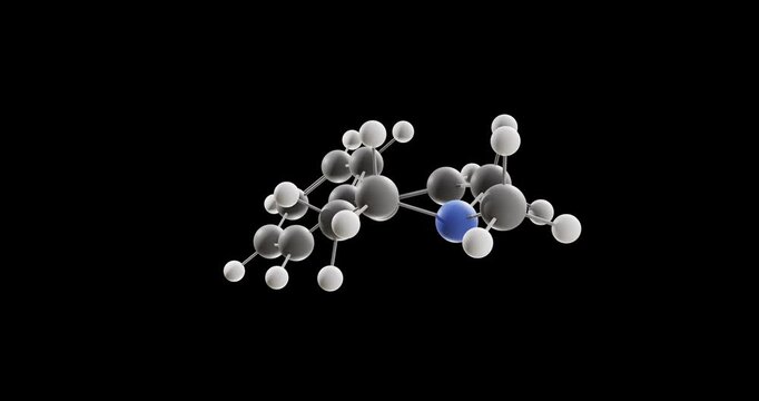 MPTP molecule, rotating 3D model of neurotoxin, looped video on a black background
