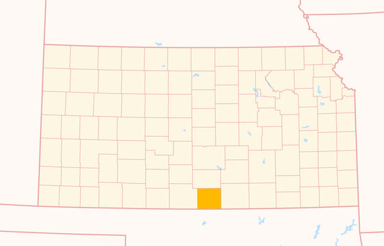 Map of the County Harper (Kansas, US) showing the Federal State with the highlighted County