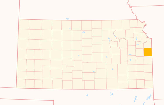 Map of the County Miami (Kansas, US) showing the Federal State with the highlighted County