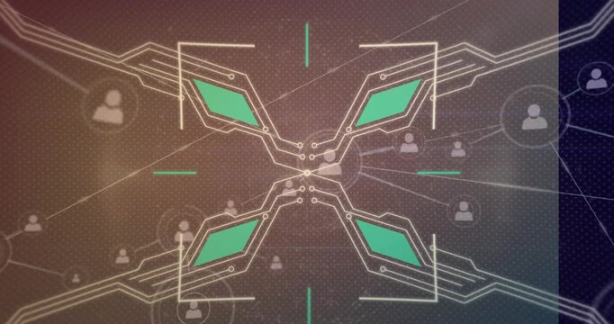 Animation of scope scanning over microprocessor connections and network of profile icons