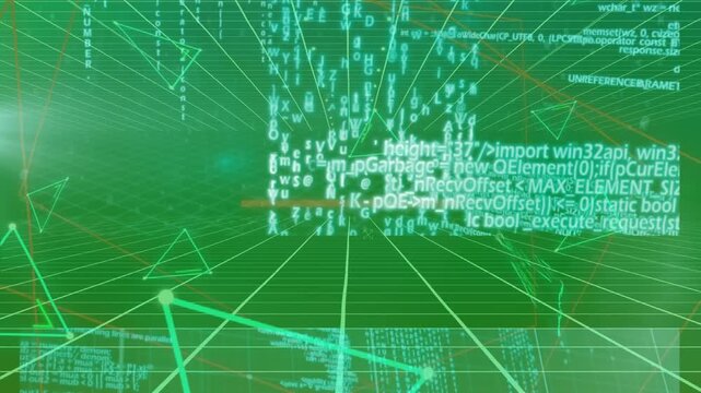 Animation of triangles with data processing on green background