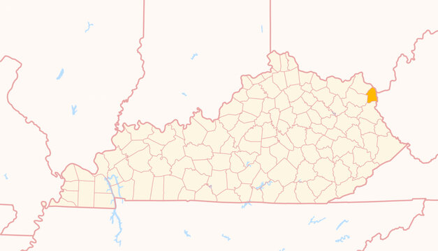 Map of the County Boyd (Kentucky, US) showing the Federal State with the highlighted County