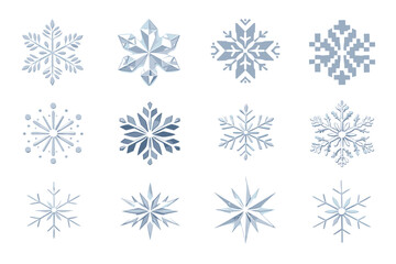 Fototapeta premium Collection of twelve unique snowflake illustrations in various styles and designs